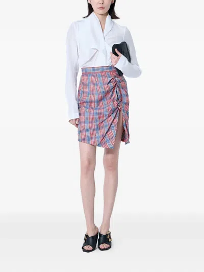 Vivienne Westwood Check Weave Rouched Side Panel Skirt In Blue