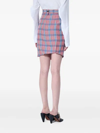 Vivienne Westwood Check Weave Rouched Side Panel Skirt In Blue