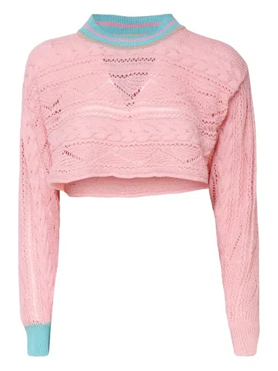 Akep Crochet-knit Cropped Sweater In Pink