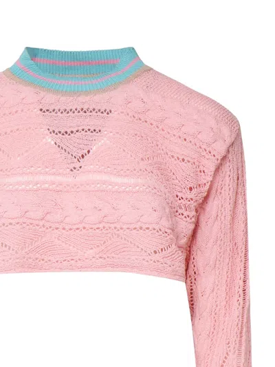Akep Crochet-knit Cropped Sweater In Pink