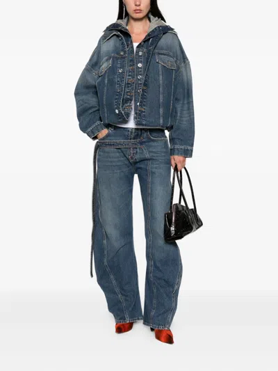 Jean Paul Gaultier Hooded Denim Jacket In Blue