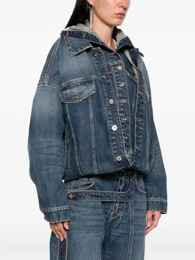 Jean Paul Gaultier Hooded Denim Jacket In Blue