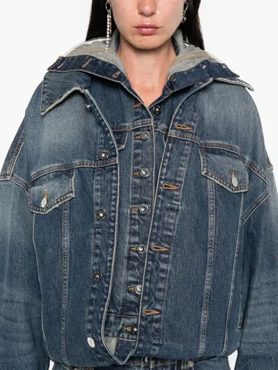 Jean Paul Gaultier Hooded Denim Jacket In Blue