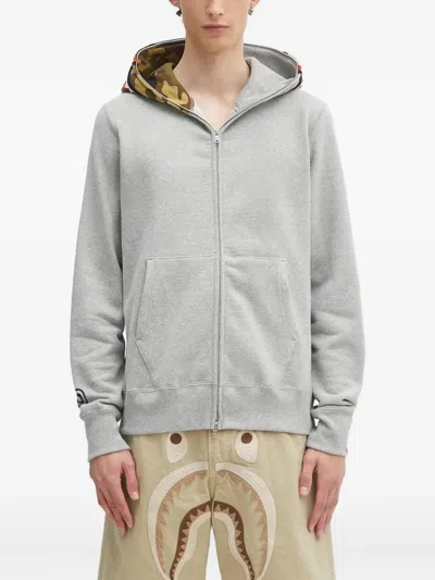 A Bathing Ape Shark-motif Zip-up Hoodie In Gray