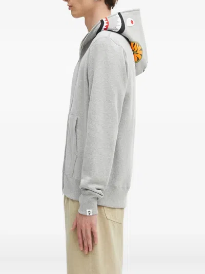 A Bathing Ape Shark-motif Zip-up Hoodie In Gray