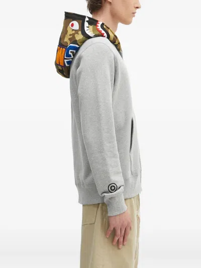 A Bathing Ape Shark-motif Zip-up Hoodie In Gray