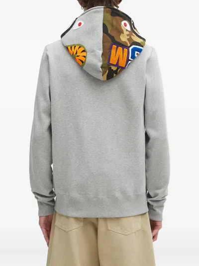 A Bathing Ape Shark-motif Zip-up Hoodie In Gray