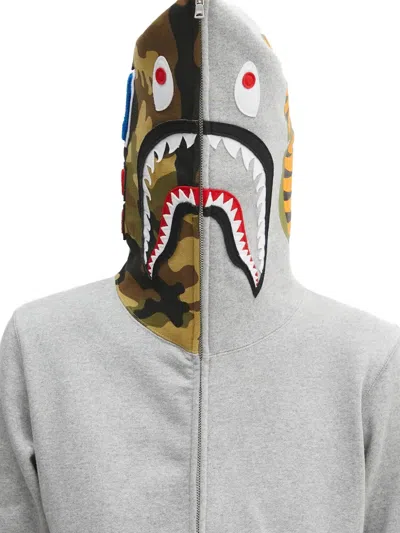 A Bathing Ape Shark-motif Zip-up Hoodie In Gray