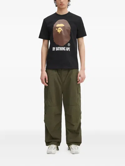 A Bathing Ape Mens Logo-print Crewneck Cotton-jersey T-shirt Black In Black