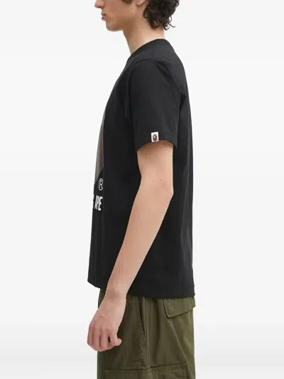 A Bathing Ape Mens Logo-print Crewneck Cotton-jersey T-shirt Black In Black