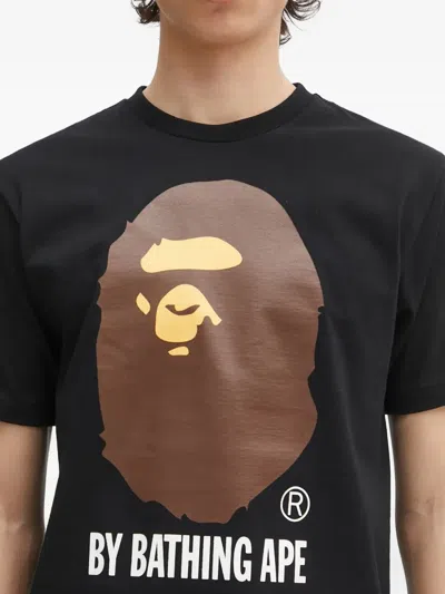 A Bathing Ape Mens Logo-print Crewneck Cotton-jersey T-shirt Black In Black