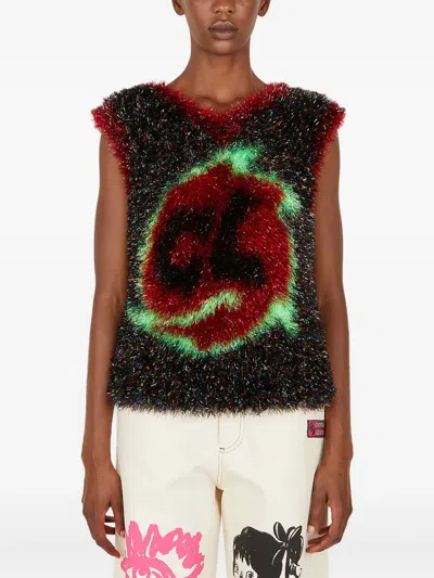 Chopova Lowena Metallic Knitted Vest In Black