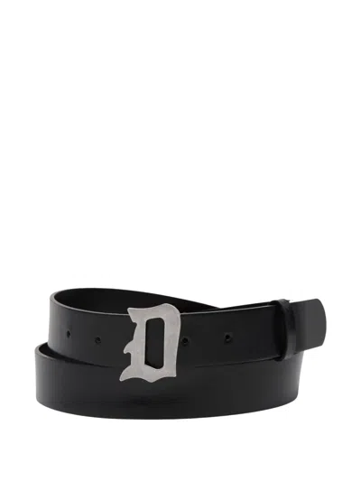 Dondup Letter-buckle Leather Belt In Black