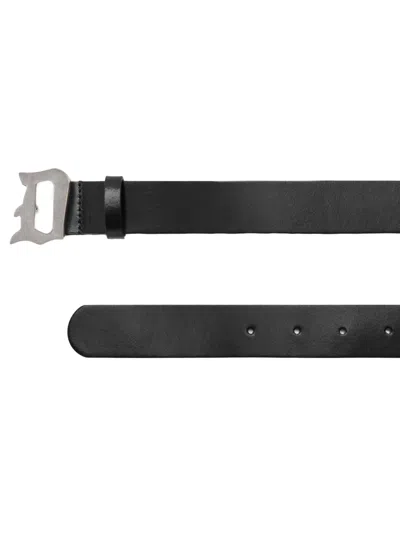 Dondup Letter-buckle Leather Belt In Black