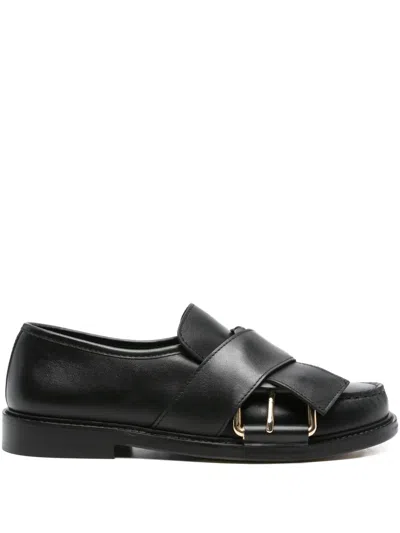 Moschino Buckle-strap Leather Loafers