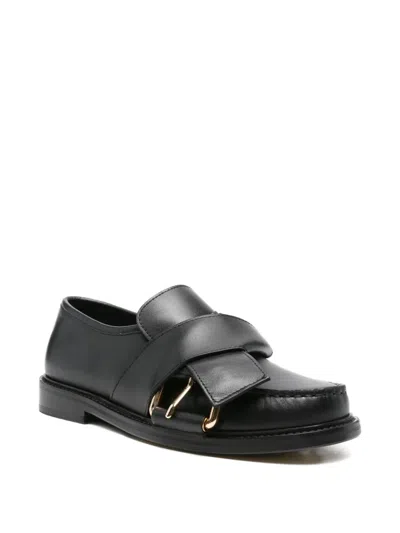 Moschino Buckle-strap Leather Loafers