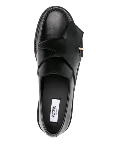 Moschino Buckle-strap Leather Loafers