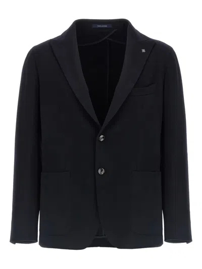 Tagliatore Black Jacket With Classic Revers And Logo Pin In Kashmir Man In Black