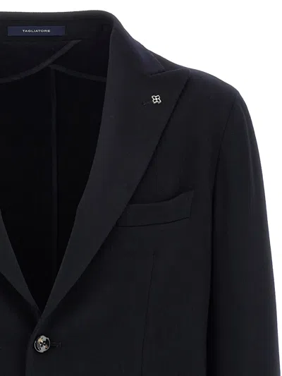 Tagliatore Black Jacket With Classic Revers And Logo Pin In Kashmir Man In Black