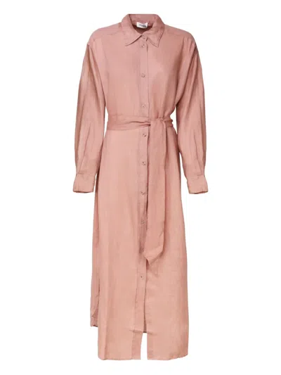 Ottod'ame Button-fastening Belted Shirt Dress In Pink