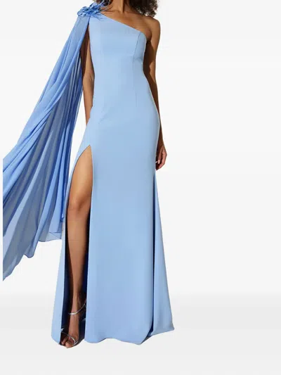 Allure One-shoulder Cape Dress In Blue