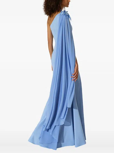 Allure One-shoulder Cape Dress In Blue