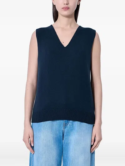 The Row V-neck Knitted Vest In Blue