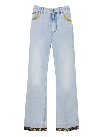 Valentino Womens Denim Blu Lav Chiaro Embroidered Straight-leg Denim Jeans