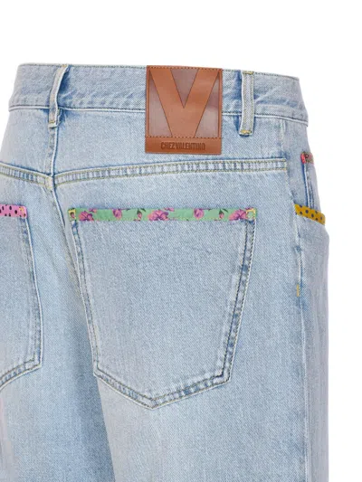 Valentino Womens Denim Blu Lav Chiaro Embroidered Straight-leg Denim Jeans