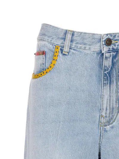 Valentino Womens Denim Blu Lav Chiaro Embroidered Straight-leg Denim Jeans
