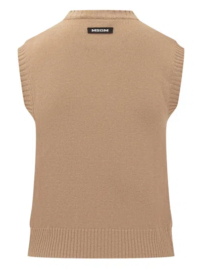 Msgm Diamond-pattern Sleeveless Top In Brown