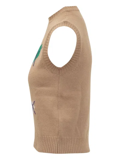 Msgm Diamond-pattern Sleeveless Top In Brown