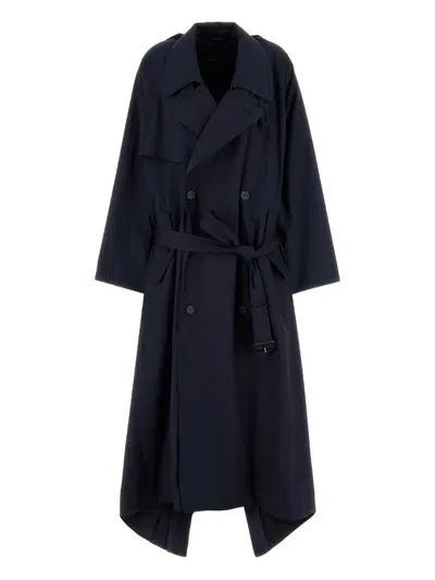 Balenciaga Navy Blue Cotton Oversize Trench Coat