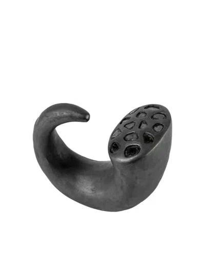 Parts Of Four Oxidised Silver Giant Horn Diamond Ring In Black
