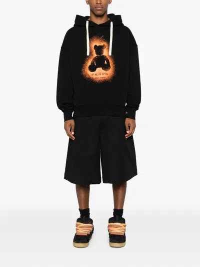 Palm Angels Men Spray Bear Loose Hoody In Black