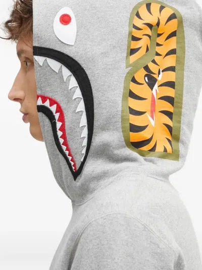 A Bathing Ape Shark-motif Hoodie In Gray