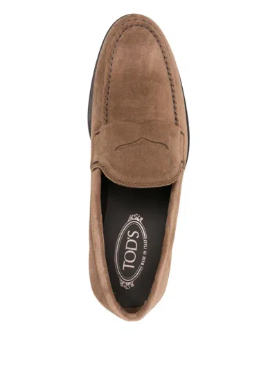 Tod's Penny Suede Loafers In Brown
