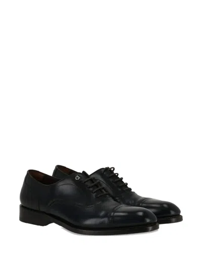 Ferragamo Leather Derby Shoes In Blue