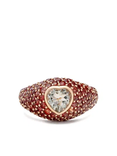 Lisa O 18k Yellow Gold Heart Prasiolite Orange Sapphire Ring