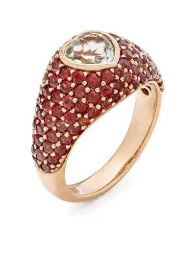 Lisa O 18k Yellow Gold Heart Prasiolite Orange Sapphire Ring