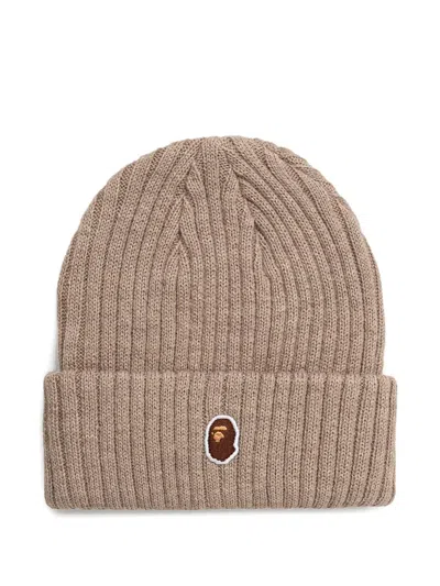 A Bathing Ape Ape Head Ribbed-knit Beanie In Neutral