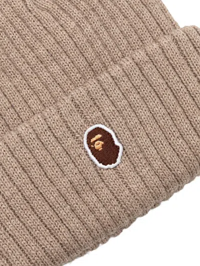 A Bathing Ape Ape Head Ribbed-knit Beanie In Neutral