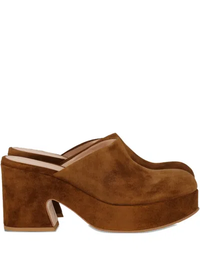 Gianvito Rossi Suede Block-heel Platform Mules In Brown