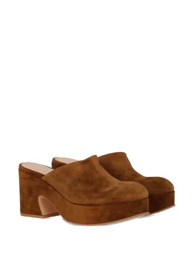 Gianvito Rossi Suede Block-heel Platform Mules In Brown