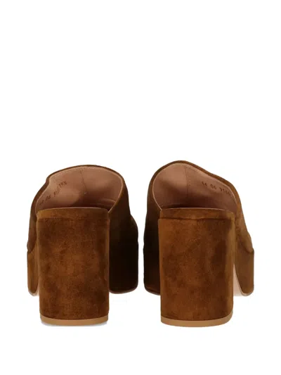Gianvito Rossi Suede Block-heel Platform Mules In Brown