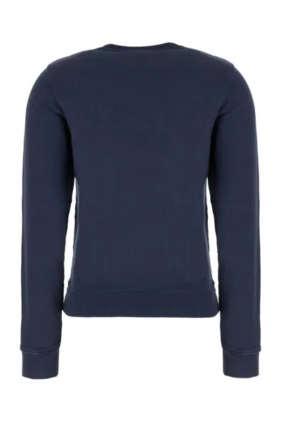 Maison Kitsuné Blue Crewneck Sweater With Fox Head Logo Patch On The Front In Cotton Woman