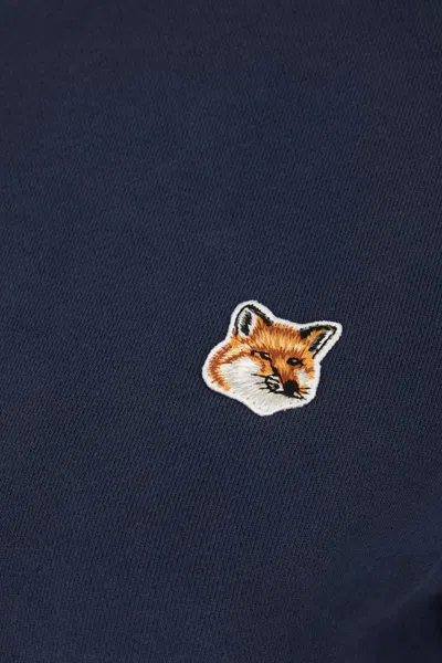 Maison Kitsuné Blue Crewneck Sweater With Fox Head Logo Patch On The Front In Cotton Woman
