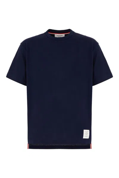 Thom Browne Blue T-shirt With Logo Patch In Stretch Wool Man In Blue