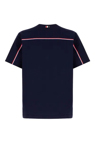 Thom Browne Blue T-shirt With Logo Patch In Stretch Wool Man In Blue