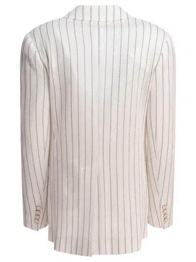 Max Mara Embroidered Stripes Cotton Blend Blazer In White